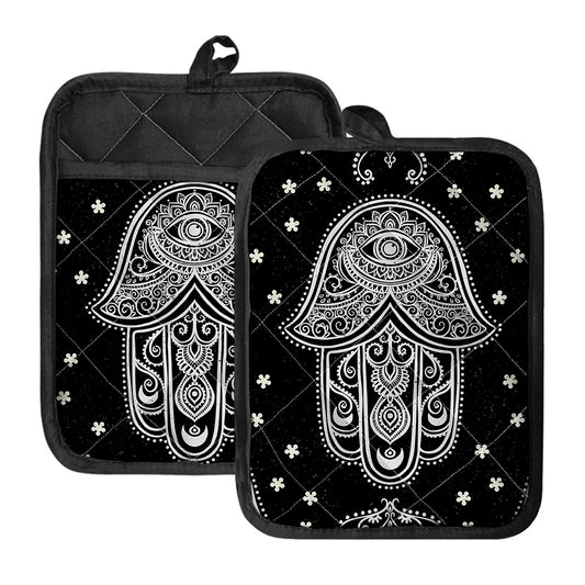 Black And White Hamsa Print Pot Holders With Pocket