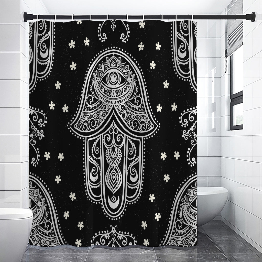 Black And White Hamsa Print Premium Shower Curtain