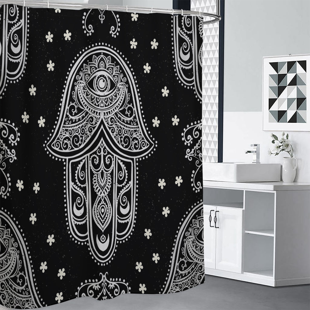 Black And White Hamsa Print Premium Shower Curtain