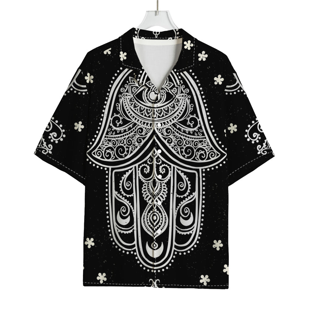 Black And White Hamsa Print Rayon Hawaiian Shirt