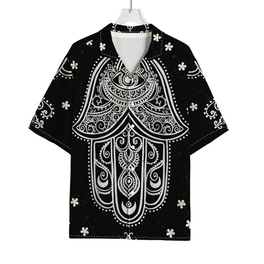 Black And White Hamsa Print Rayon Hawaiian Shirt