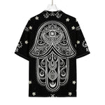 Black And White Hamsa Print Rayon Hawaiian Shirt