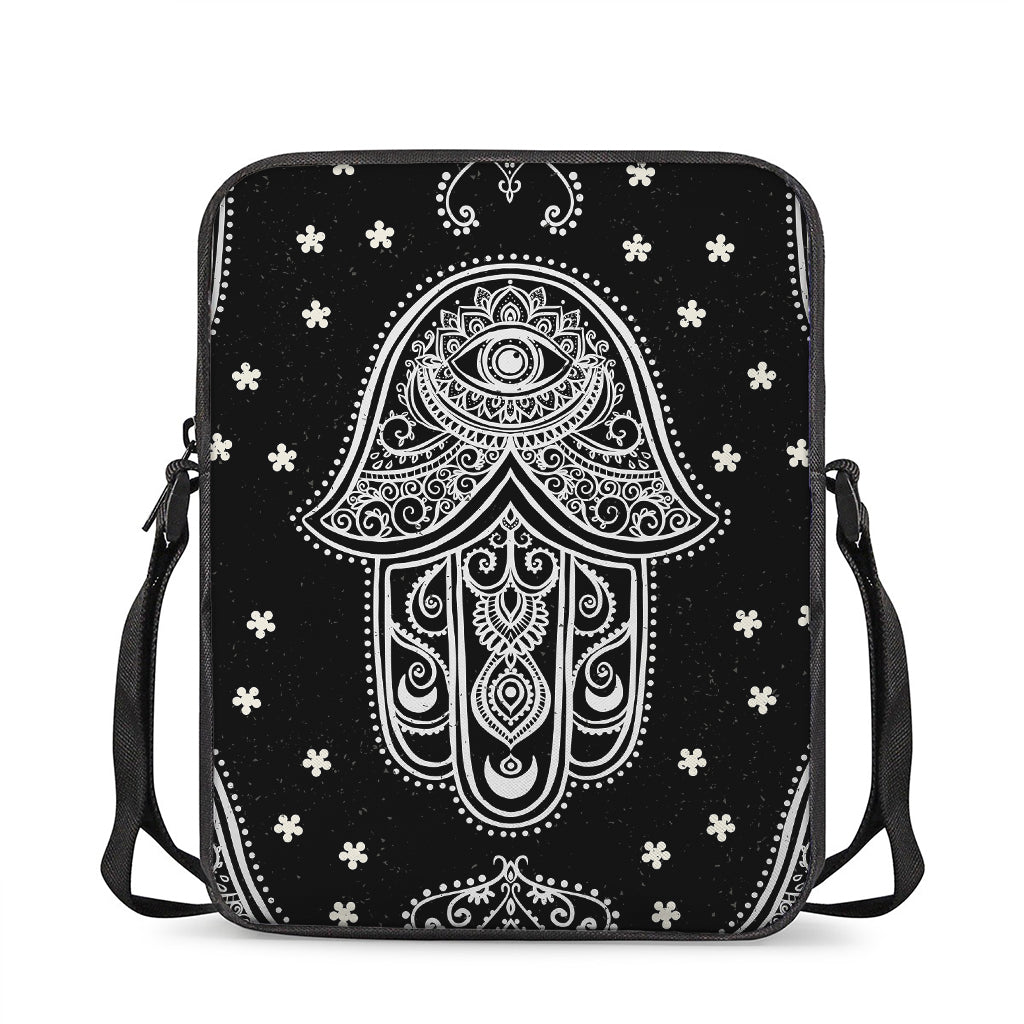 Black And White Hamsa Print Rectangular Crossbody Bag