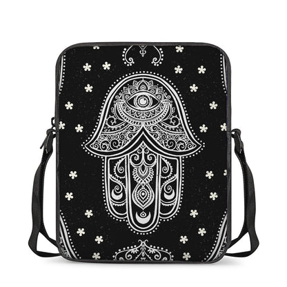 Black And White Hamsa Print Rectangular Crossbody Bag