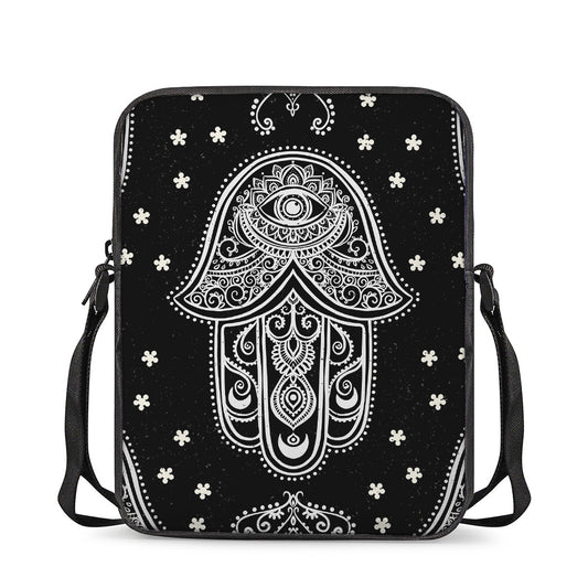 Black And White Hamsa Print Rectangular Crossbody Bag
