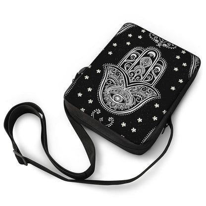Black And White Hamsa Print Rectangular Crossbody Bag