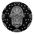 Black And White Hamsa Print Round Blanket