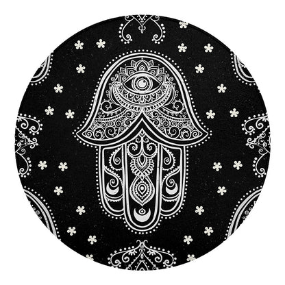 Black And White Hamsa Print Round Blanket