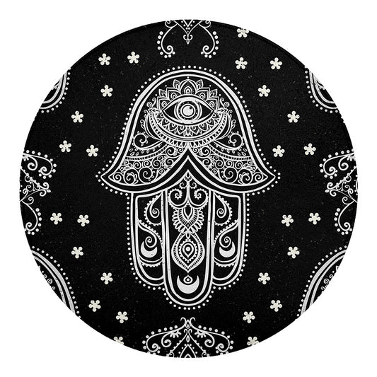 Black And White Hamsa Print Round Blanket