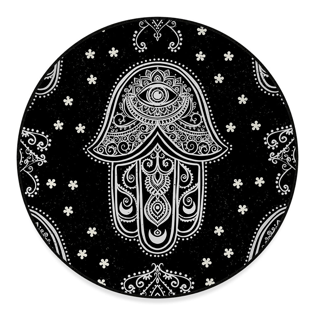 Black And White Hamsa Print Round Floor Mat