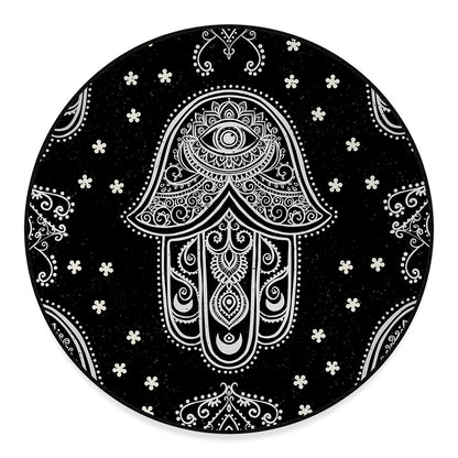 Black And White Hamsa Print Round Floor Mat