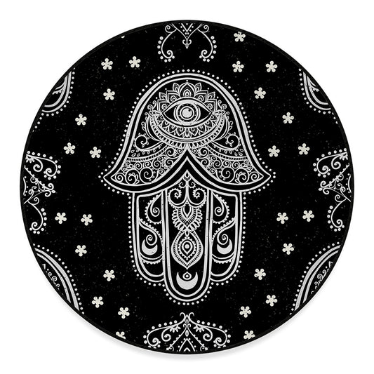 Black And White Hamsa Print Round Floor Mat