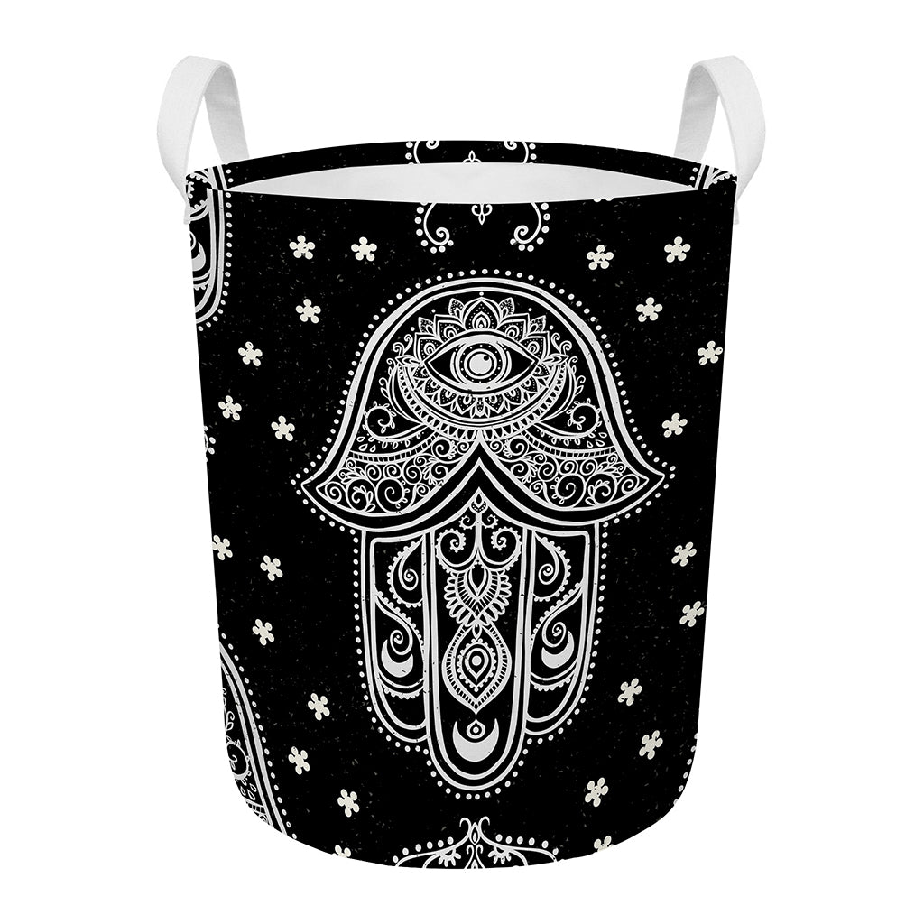 Black And White Hamsa Print Round Laundry Basket