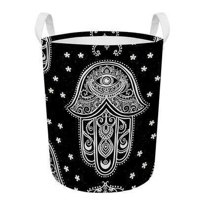 Black And White Hamsa Print Round Laundry Basket