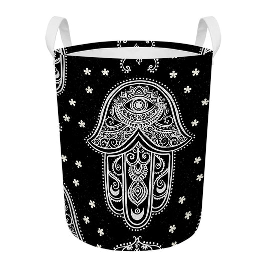 Black And White Hamsa Print Round Laundry Basket