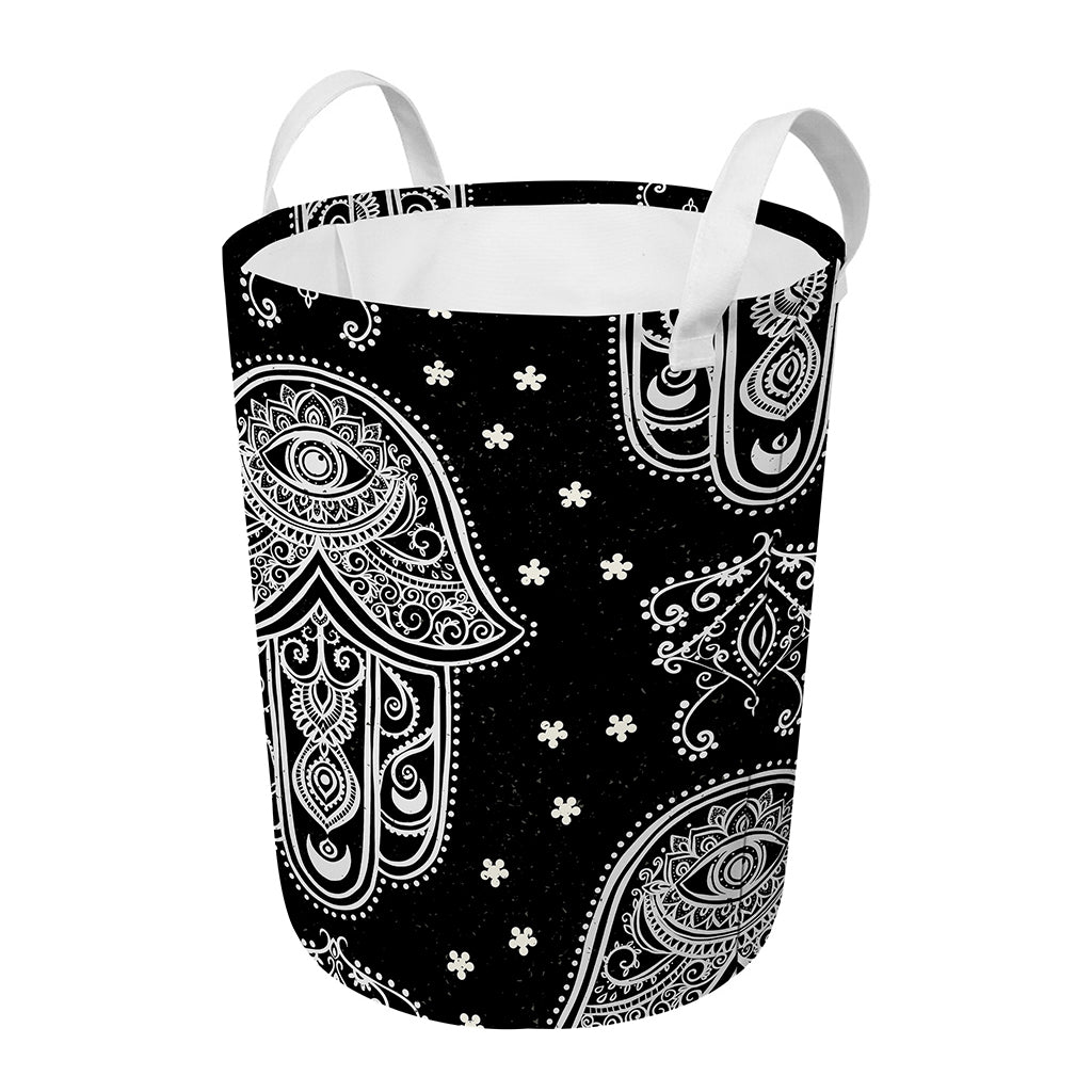 Black And White Hamsa Print Round Laundry Basket