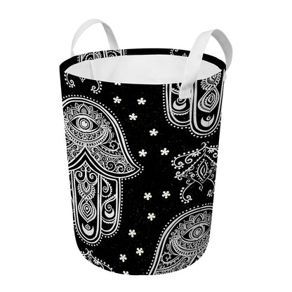Black And White Hamsa Print Round Laundry Basket