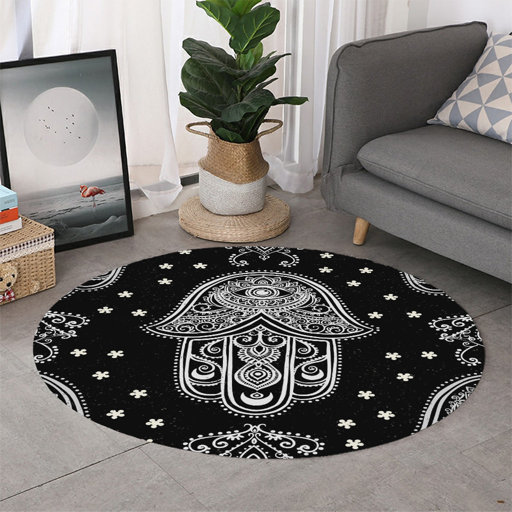 Black And White Hamsa Print Round Rug