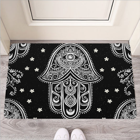 Black And White Hamsa Print Rubber Doormat