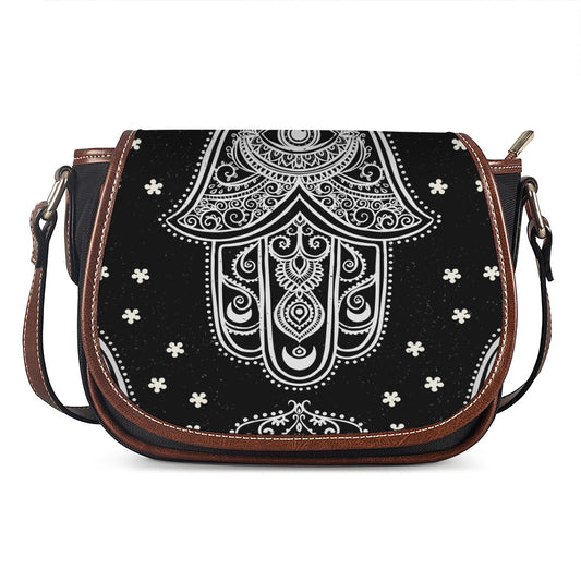 Black And White Hamsa Print Saddle Bag