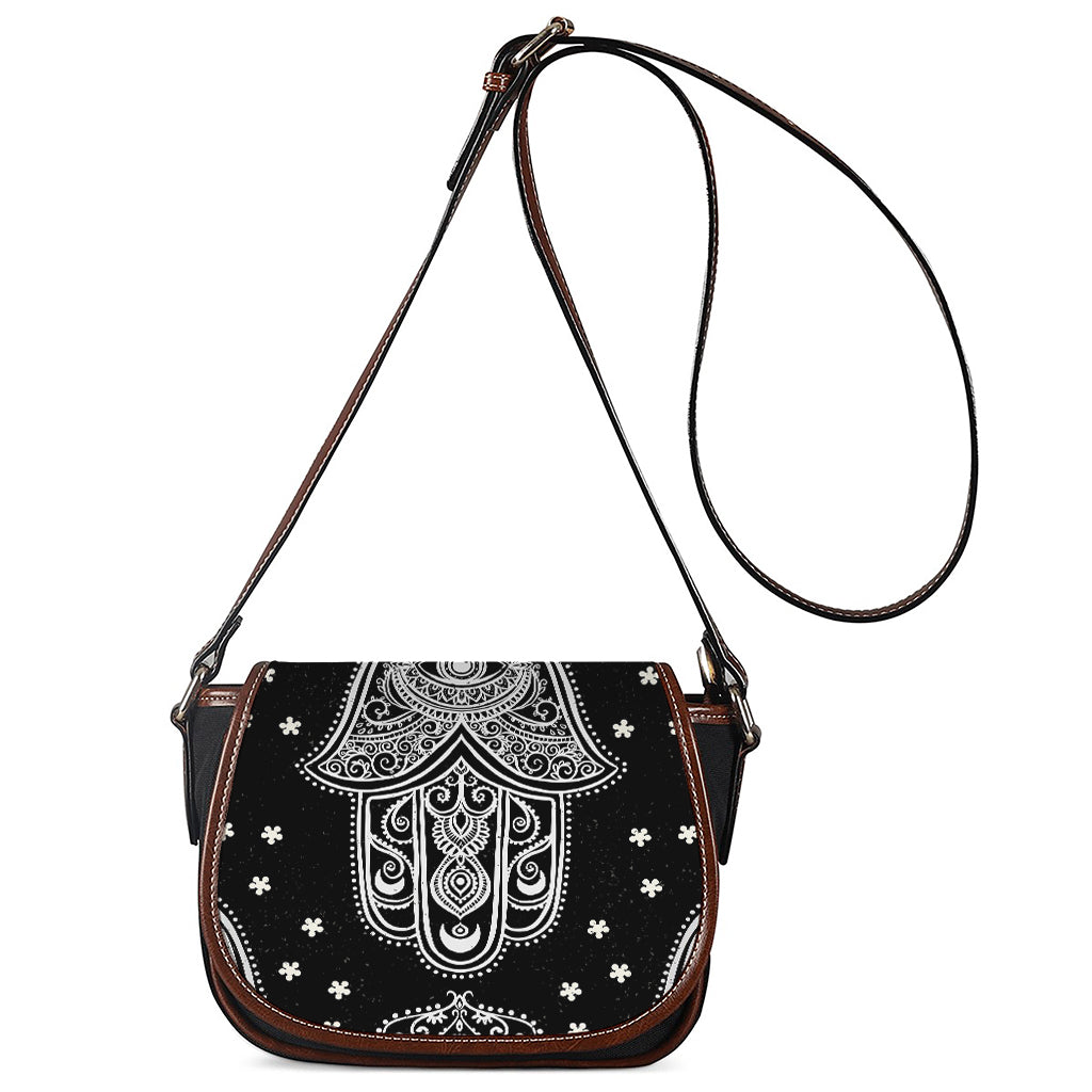 Black And White Hamsa Print Saddle Bag