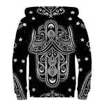 Black And White Hamsa Print Sherpa Lined Zip Up Hoodie