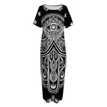 Black And White Hamsa Print Short Sleeve Long Nightdress