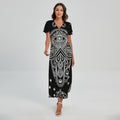Black And White Hamsa Print Short Sleeve Maxi Dress