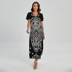 Black And White Hamsa Print Short Sleeve Maxi Dress