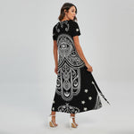 Black And White Hamsa Print Short Sleeve Maxi Dress