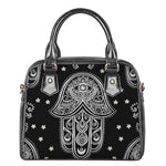 Black And White Hamsa Print Shoulder Handbag
