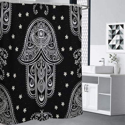 Black And White Hamsa Print Shower Curtain