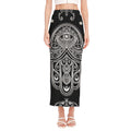Black And White Hamsa Print Side Slit Maxi Skirt