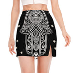 Black And White Hamsa Print Side Slit Mini Skirt
