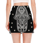 Black And White Hamsa Print Side Slit Mini Skirt