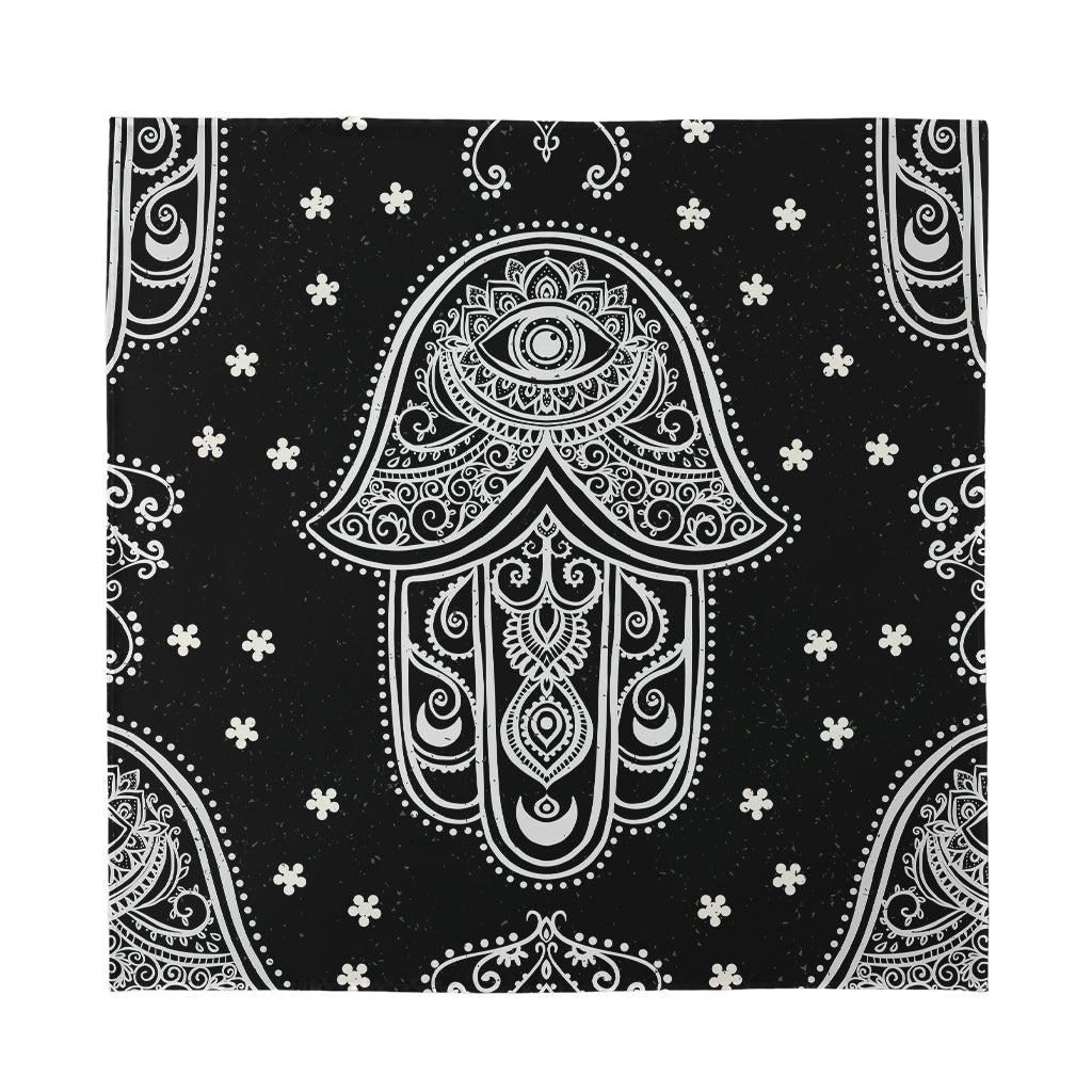 Black And White Hamsa Print Silk Bandana