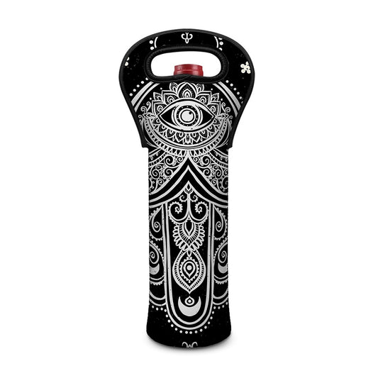 Black And White Hamsa Print Single Neoprene Wine Tote