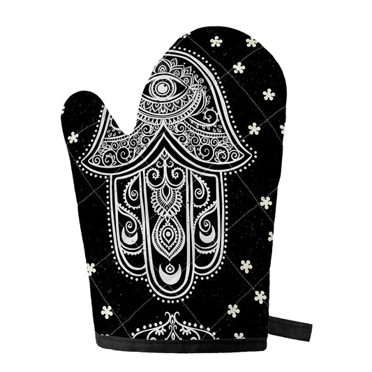 Black And White Hamsa Print Single Oven Mitt