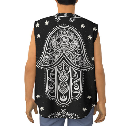 Black And White Hamsa Print Sleeveless Baseball Jersey