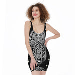 Black And White Hamsa Print Sleeveless Bodycon Dress