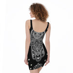 Black And White Hamsa Print Sleeveless Bodycon Dress