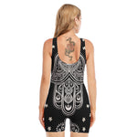 Black And White Hamsa Print Sleeveless One Piece Swimsuit