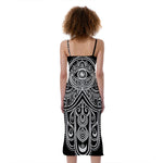 Black And White Hamsa Print Slim Fit Midi Cami Dress