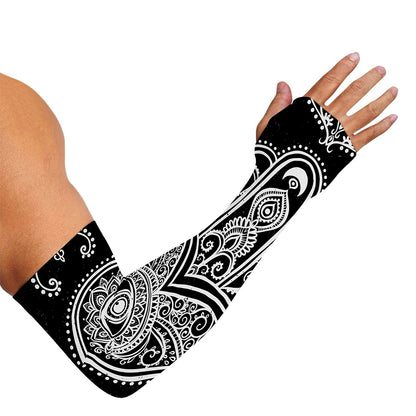 Black And White Hamsa Print Sun Protection Arm Sleeves