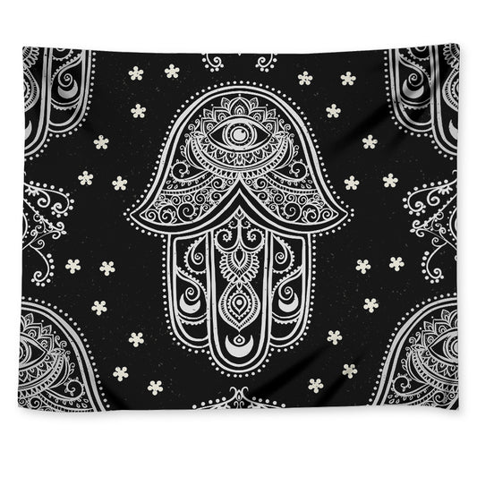 Black And White Hamsa Print Tapestry