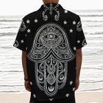 Black And White Hamsa Print Textured Short Sleeve Shirt