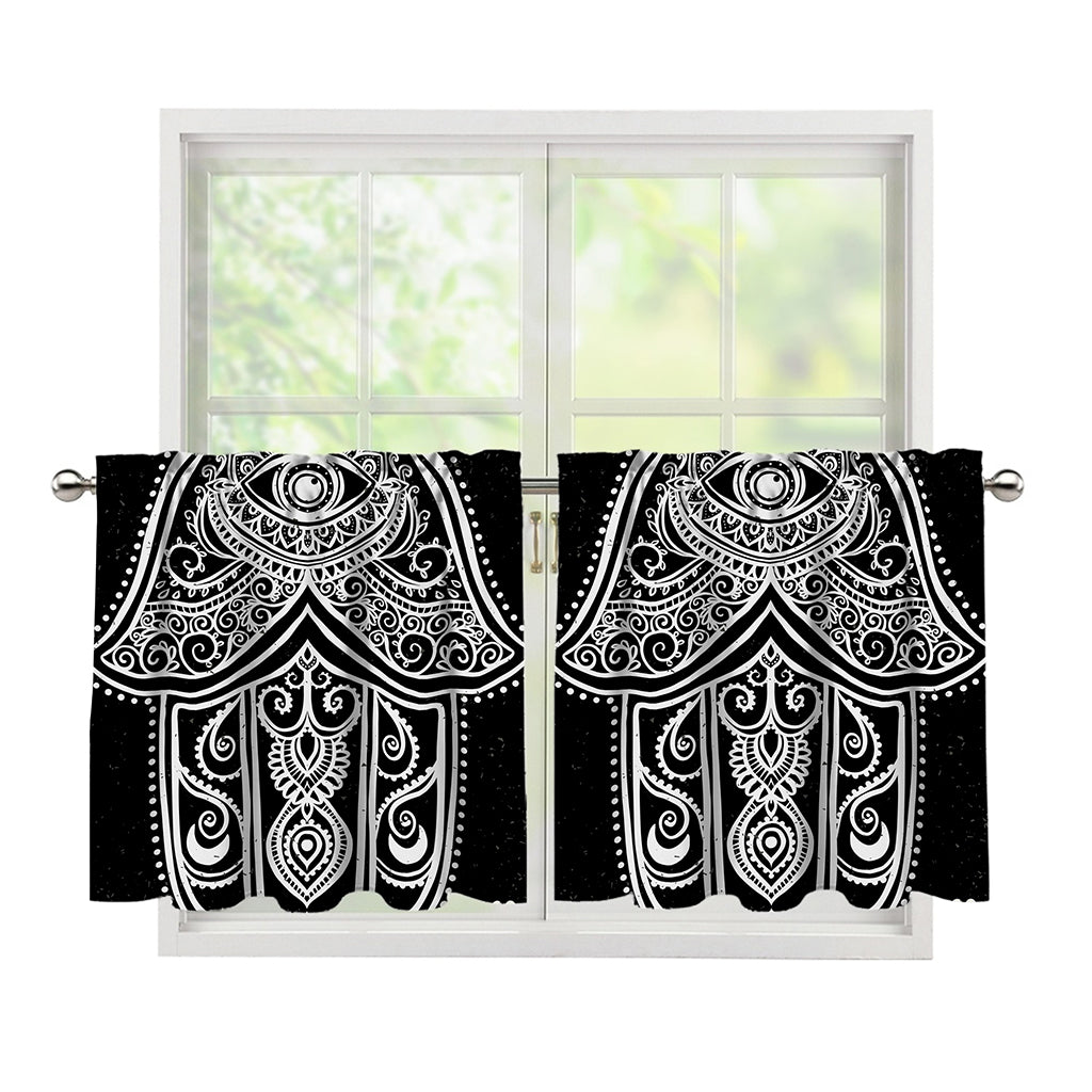 Black And White Hamsa Print Tier Curtains