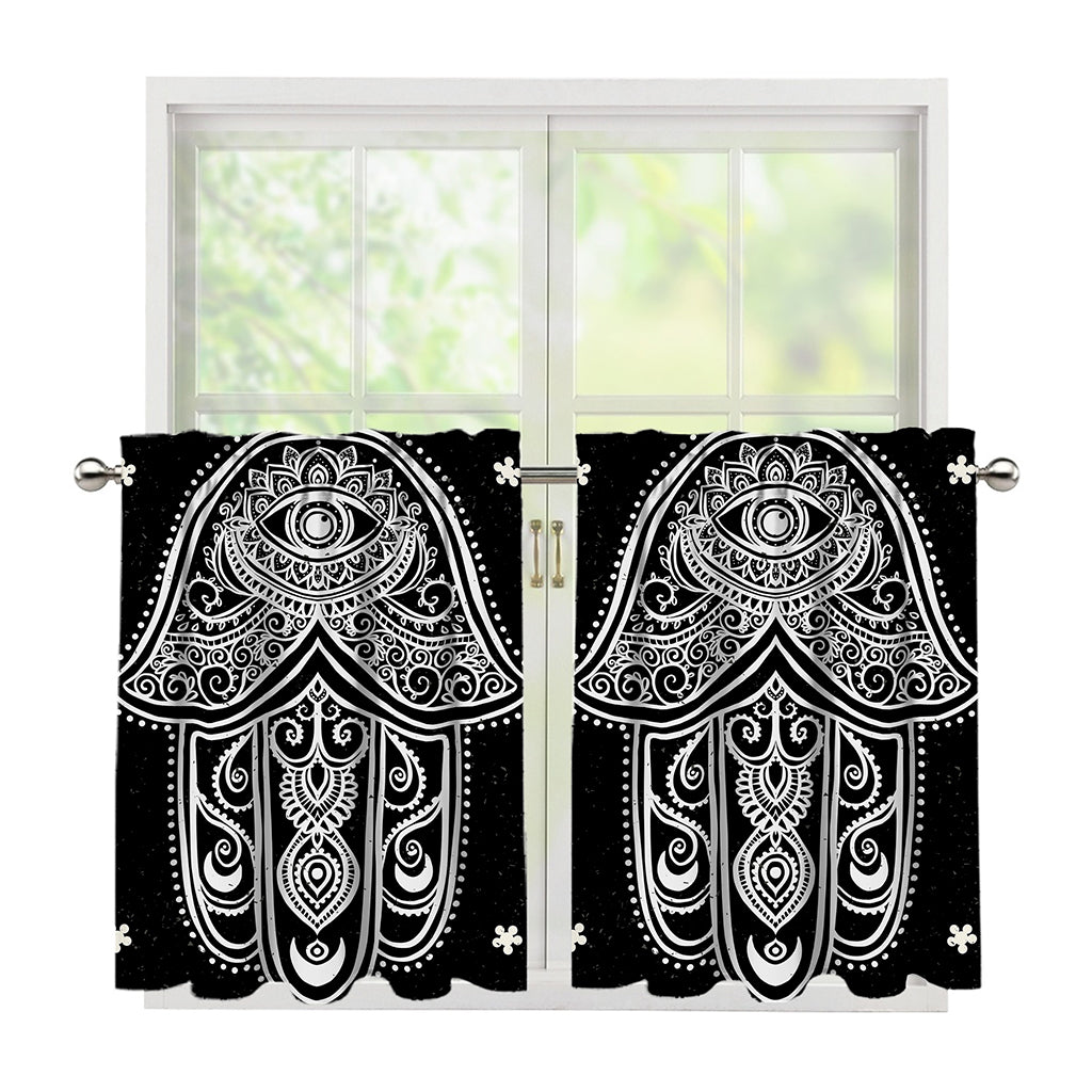 Black And White Hamsa Print Tier Curtains