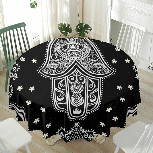 Black And White Hamsa Print Waterproof Round Tablecloth