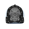 Black And White Hamsa Print White Mesh Trucker Hat